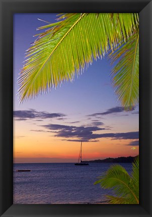 Framed Palm trees and sunset, Plantation Island Resort, Malolo Lailai Island, Mamanuca Islands, Fiji Print