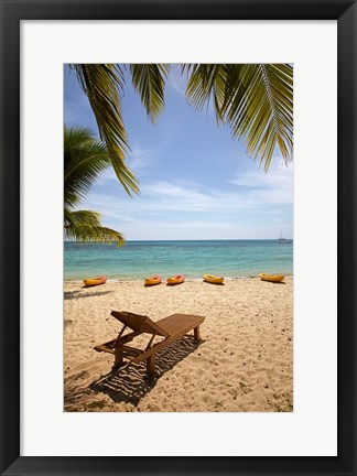 Framed Beach, palm trees and lounger, , Fiji Print