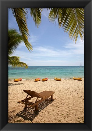 Framed Beach, palm trees and lounger, , Fiji Print