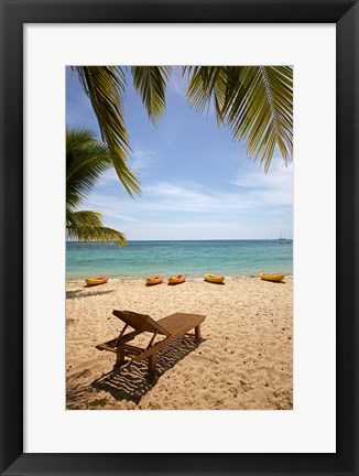 Framed Beach, palm trees and lounger, , Fiji Print