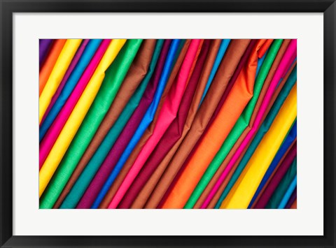 Framed Brightly colored material at Suva Flea Market, Suva, Viti Levu, Fiji Print
