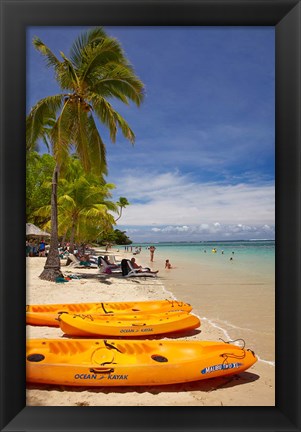 Framed Kayaks and beach, Shangri-La Fijian Resort, Yanuca Island, Coral Coast, Viti Levu, Fiji Print