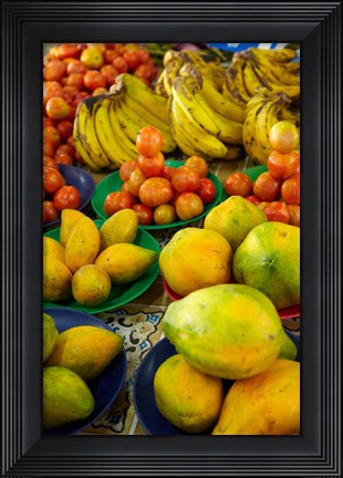 Framed Pawpaw/Papaya, tomatoes and bananas, Sigatoka Produce Market, Sigatoka, Coral Coast, Viti Levu, Fiji Print