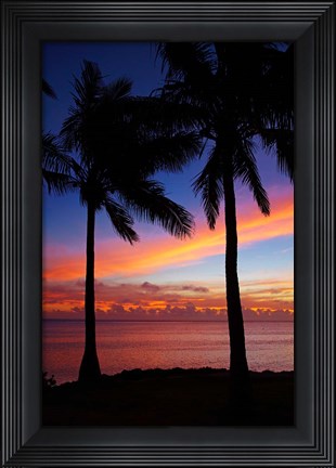 Framed Sunset and palm trees, Coral Coast, Viti Levu, Fiji Print