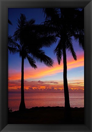 Framed Sunset and palm trees, Coral Coast, Viti Levu, Fiji Print