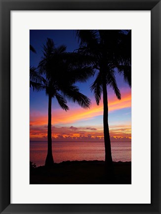 Framed Sunset and palm trees, Coral Coast, Viti Levu, Fiji Print