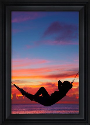 Framed Woman in hammock at sunset, Coral Coast, Viti Levu, Fiji Print
