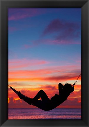 Framed Woman in hammock at sunset, Coral Coast, Viti Levu, Fiji Print