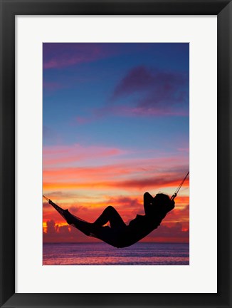 Framed Woman in hammock at sunset, Coral Coast, Viti Levu, Fiji Print