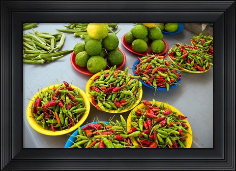Framed Peppers, fruit and vegetable outdoor market, Suva, Fiji Print