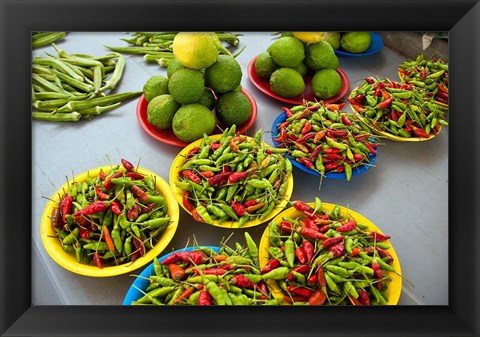 Framed Peppers, fruit and vegetable outdoor market, Suva, Fiji Print