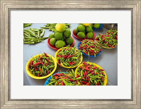 Framed Peppers, fruit and vegetable outdoor market, Suva, Fiji Print