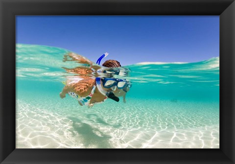 Framed Couple snorkeling, Beqa Island, Fiji Print