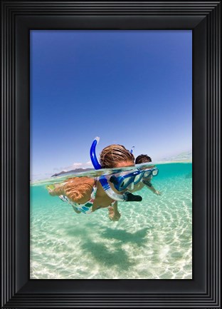 Framed Couple snorkeling near Beqa Lagoon, Beqa Island, Fiji Print