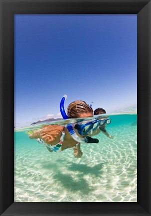 Framed Couple snorkeling near Beqa Lagoon, Beqa Island, Fiji Print