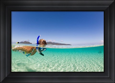 Framed Woman snorkeling, Beqa Island, Fiji Print