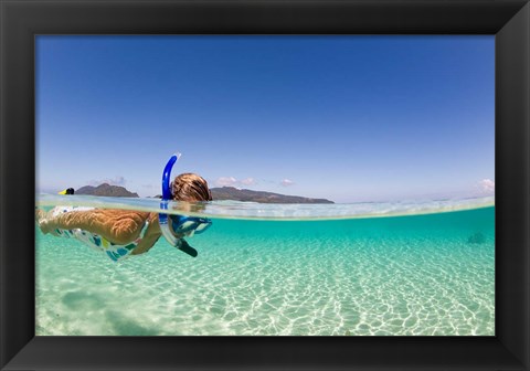 Framed Woman snorkeling, Beqa Island, Fiji Print