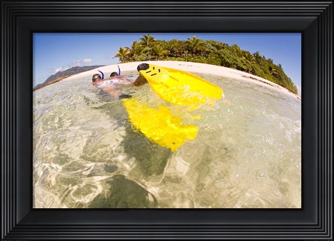 Framed Couple snorkeling near Beqa Lagoon, Fiji Print