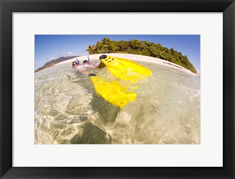 Framed Couple snorkeling near Beqa Lagoon, Fiji Print