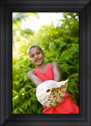 Framed Village boy with large sea shell, Beqa Island, Fiji Print