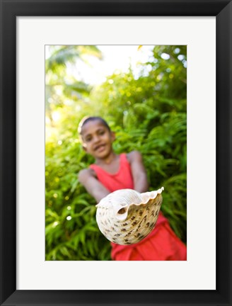 Framed Village boy with large sea shell, Beqa Island, Fiji Print