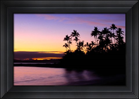 Framed Fiji Islands, Tavarua, Palm trees and sunset Print