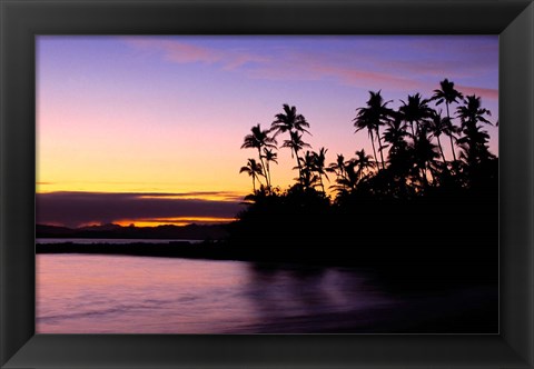 Framed Fiji Islands, Tavarua, Palm trees and sunset Print