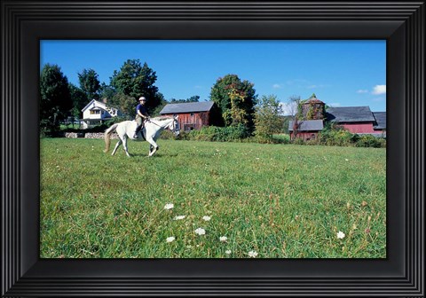 Framed Woman Riding Horseback on Skiff Mountain, Litchfield Hills, Connecticut Print