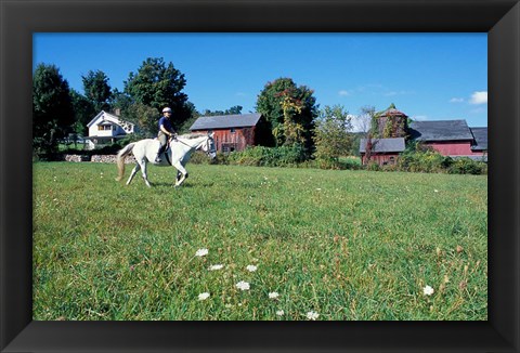 Framed Woman Riding Horseback on Skiff Mountain, Litchfield Hills, Connecticut Print