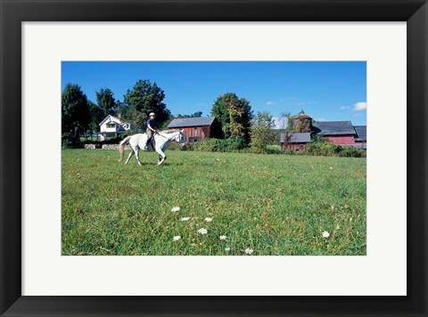 Framed Woman Riding Horseback on Skiff Mountain, Litchfield Hills, Connecticut Print