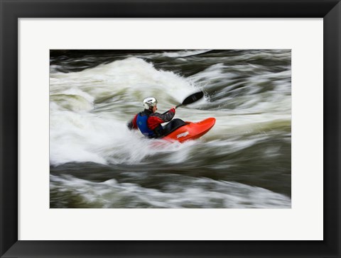 Framed Kayaker plays in a hole in Tariffville Gorge, Farmington River in Tariffville, Connecticut Print