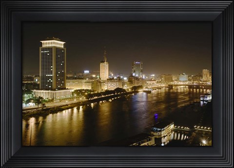 Framed Night View of the Nile River, Cairo, Egypt Print
