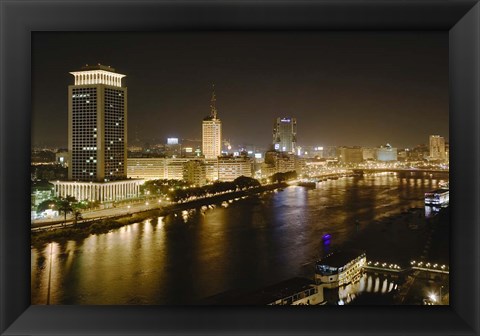 Framed Night View of the Nile River, Cairo, Egypt Print