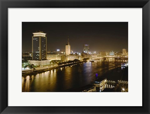 Framed Night View of the Nile River, Cairo, Egypt Print