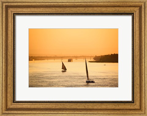 Framed Pair of Falukas and Sightseers on Nile River, Luxor, Egypt Print