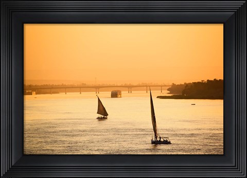 Framed Pair of Falukas and Sightseers on Nile River, Luxor, Egypt Print