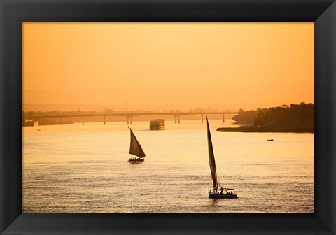 Framed Pair of Falukas and Sightseers on Nile River, Luxor, Egypt Print