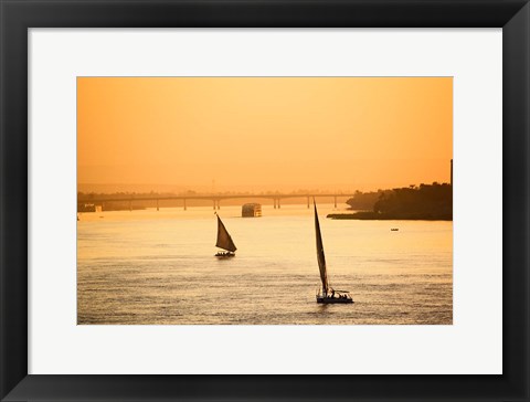 Framed Pair of Falukas and Sightseers on Nile River, Luxor, Egypt Print