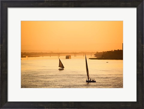 Framed Pair of Falukas and Sightseers on Nile River, Luxor, Egypt Print