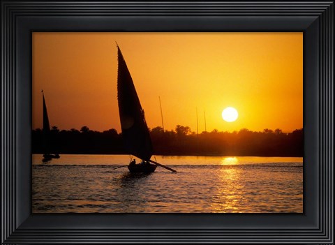 Framed Silhouette of a traditional Egyptian Falucca, Nile River, Luxor, Egypt Print