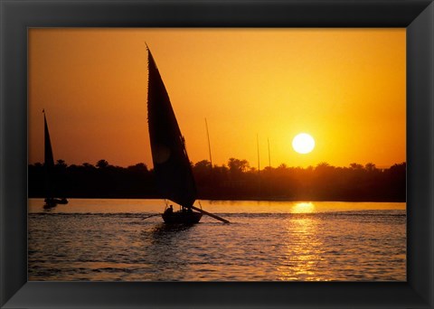 Framed Silhouette of a traditional Egyptian Falucca, Nile River, Luxor, Egypt Print