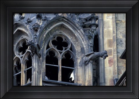 Framed Castle Window and Gargoyle, Prague, Czech Republic Print