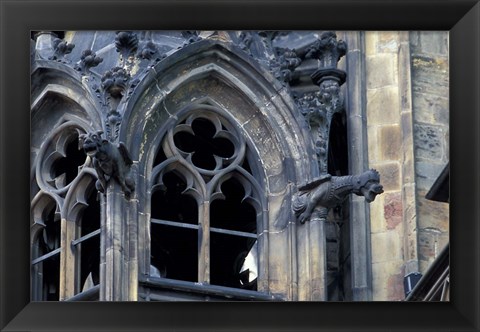 Framed Castle Window and Gargoyle, Prague, Czech Republic Print