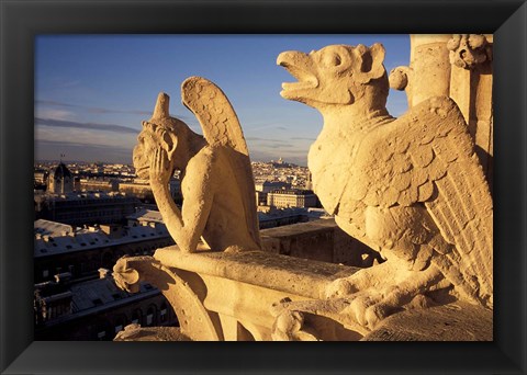 Framed Gargoyles of the Notre Dame Cathedral, Paris, France Print