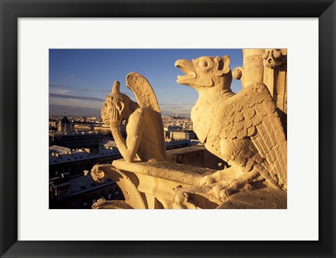 Framed Gargoyles of the Notre Dame Cathedral, Paris, France Print