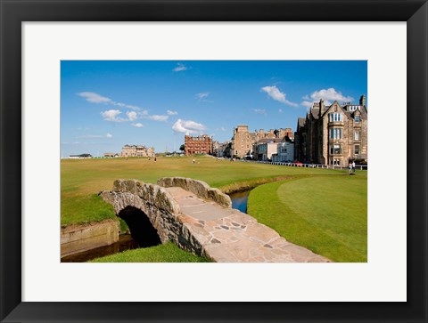 Framed Golfing the Swilcan Bridge on the 18th Hole, St Andrews Golf Course, Scotland Print