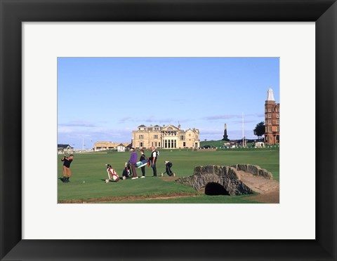 Framed 18th Hole and Fairway at Swilken Bridge Golf, St Andrews Golf Course, St Andrews, Scotland Print