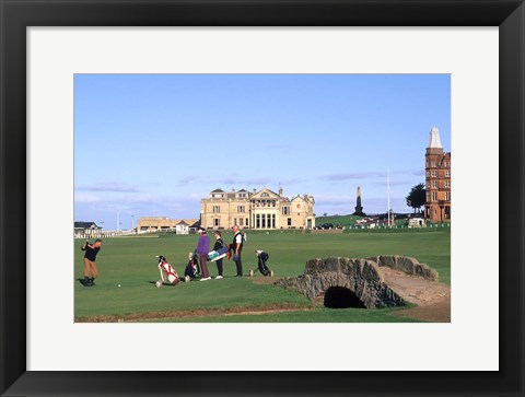 Framed 18th Hole and Fairway at Swilken Bridge Golf, St Andrews Golf Course, St Andrews, Scotland Print