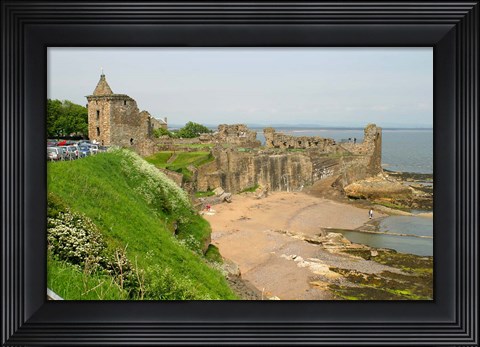 Framed Coastline Beach and Ruins of St Andrews, Scotland Print