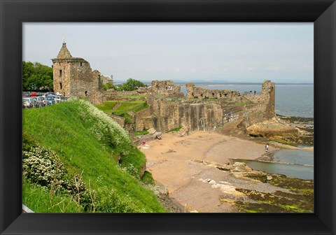 Framed Coastline Beach and Ruins of St Andrews, Scotland Print